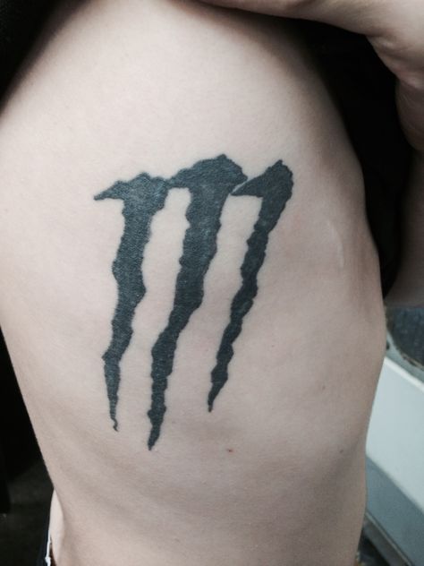 Monster Energy Tattoo Ideas, Monster Logo Tattoo, Monster Energy Tattoo, Embarrassing Tattoos, Monster Symbol, 2000s Tattoos, Energy Tattoo, Monster Logo, Simple Tats