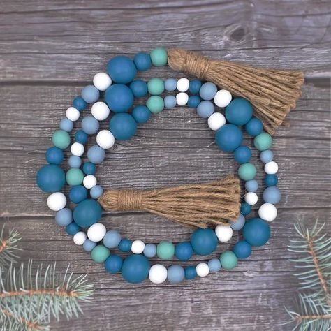 Temu | Explore the Latest Clothing, Beauty, Home, Jewelry & More Tray Decoration, Wooden Bead Garland, Farmhouse Boho, Mantel Shelf, Country Decor Rustic, Tassel Garland, Bead Garland, Blue Home Decor, Blue Tassel