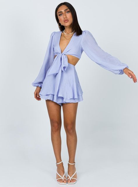 Spring Rompers, Long Sleeve Playsuit, Fleece Dress, Blue Romper, Playsuit Romper, Outerwear Outfit, Invisible Zip, Brunch Outfit, Curve Dresses