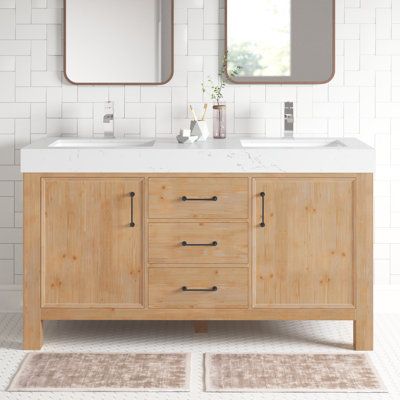 Wood Double Vanity, Mirror Backsplash, Wood Bathroom Vanity, Vanity Faucet, Drawer Space, Double Bathroom, Transitional Bathroom Vanities, Bathroom Vanities For Sale, Interior Renovation