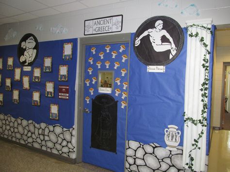 Mrs. Dasher's Class--GREECE Greek Mythology Lessons, Social Studies Elementary, Back To School Bulletin Boards, Middle School Classroom, Library Decor, Class Decoration, Classroom Displays, Ancient Greece, School Classroom