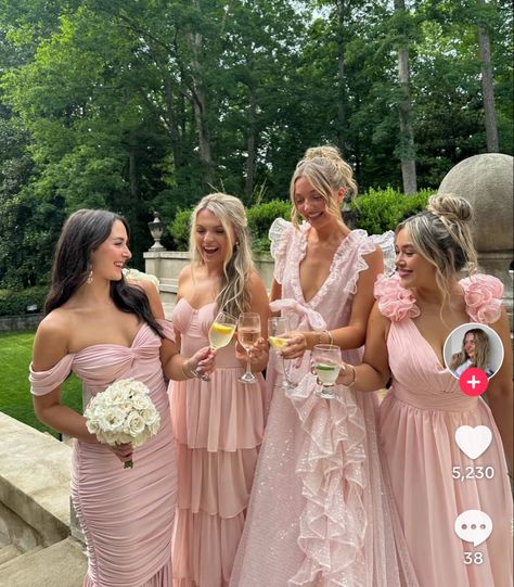 Pink Bridesmaid Dresses Mismatched, Baby Pink Wedding, Pastel Pink Weddings, Light Pink Bridesmaid Dresses, Blush Pink Bridesmaids, Sage Green Bridesmaid Dress, Mismatched Bridesmaid Dresses, Pink Bridesmaid Dresses, Pink Dresses