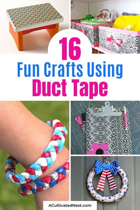 Duct Tape Crafts For Adults, Duct Tape Craft, Makerspace Crafts, Duct Tape Storage, Duct Tape Jewelry, Duct Tape Flower Pens, Clipboard Crafts, Duct Tape Diy, Duck Tape Projects