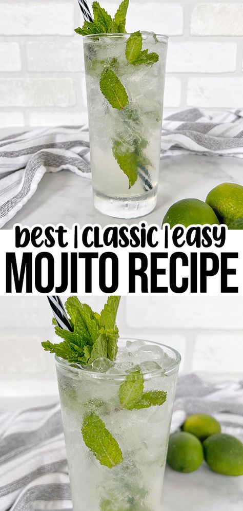 This easy mojito recipe is crisp, refreshing, and perfectly sweet. It’s the perfect cocktail for hot summer days and happy hour at home on the patio. Easy Mojito, Limeade Margarita, Easy Mojito Recipe, Happy Hour At Home, Mojito Recipe Classic, Drink For Summer, Classic Mojito, Best Summer Cocktails, Hot Drinks Recipes