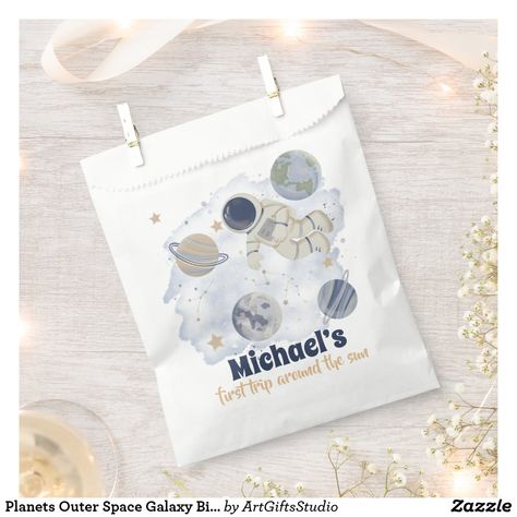 Planets Outer Space Galaxy Birthday Favor Bags First Trip Around The Sun Goodie Bags, Space Theme Giveaway, Space 1st Birthday Party Zazzle, Space Theme Birthday Return Gifts, Outer Space Thank You Tags, Birthday Favors, Outer Space, Favor Bags, Apple Watch Bands