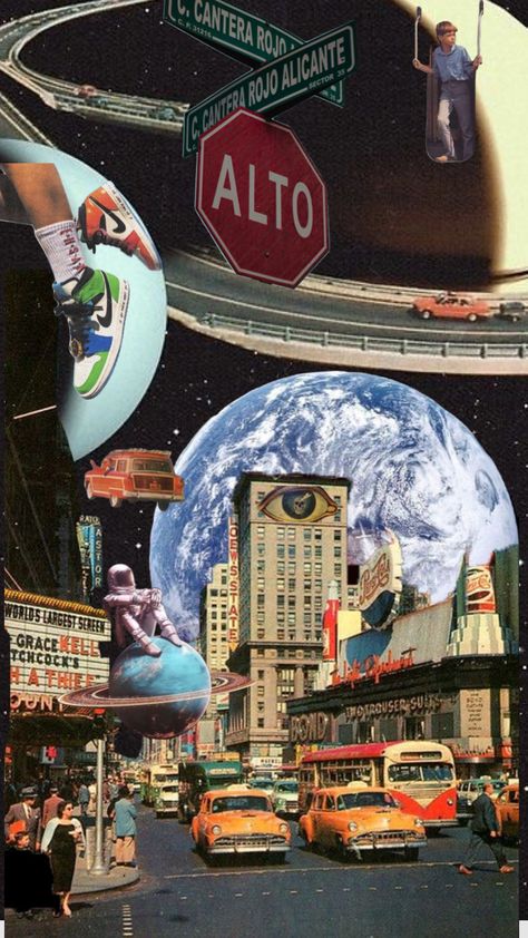 Surreal Art Collage, Surreal Collage Art Photomontage, Photoshop Collage Ideas, Cool Collages, Futuristic Collage, Vintage Planets, Future Collage, Vintage Space Art, Vintage Futurism