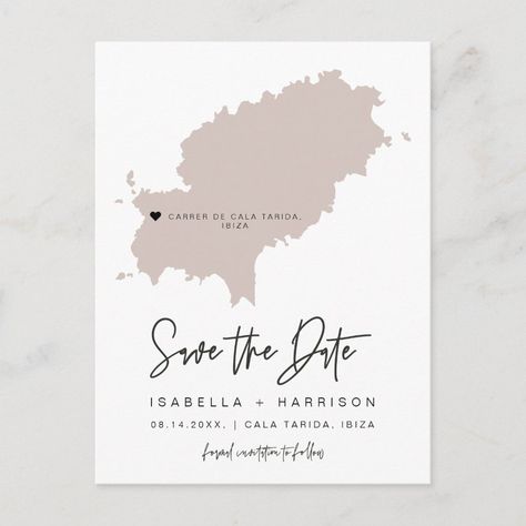 QUINN Ibiza Map Save the Date (Moveable Heart!) Postcard - poscard postcards Destination Invitations, Ibiza Map, Save The Date Destination Wedding, Ibiza Wedding, Save The Date Postcard, Save The Date Postcards, Travel Themes, Postcard Size, Wedding Things