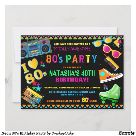 80s Birthday Party, 80s Birthday, Neon 80s, 80s Birthday Parties, Neon Birthday, 80s Theme, 31st Birthday, Retro Birthday, Party Invitations Kids