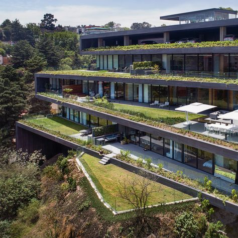 Green Roof Building, Green Terrace, Vacation Cottage, Huge Windows, Terraced House, Green Roof, Modern Apartment, Green Building, Residential Building