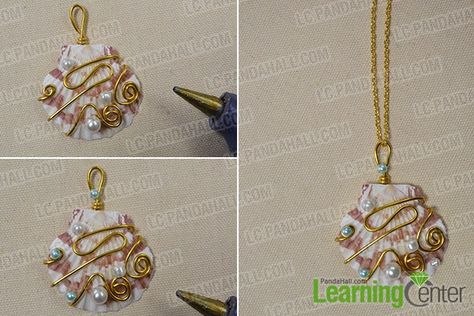 Add some pearl beads to the shell with plastic gun as the pictures show. Diy Jewelry Tools, Crafting Wire, Puka Shell Necklace, Beach Necklace, Seashell Jewelry, Puka Shell, Beach Necklaces, Women Diy, Shell Necklace