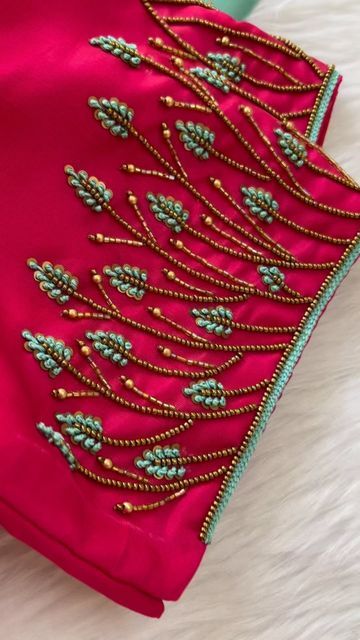 Simple Aari Embroidery Blouse Designs, Simple Thread Works For Blouses, Aariwork Hand Design, Embroidery Hand Design, Simple Thread Work Designs For Blouses, Simple Hand Embroidery Designs For Blouse Sleeves, Rose Aari Work Blouse, Sleeve Aari Designs For Blouse, Aari Work Thread Designs