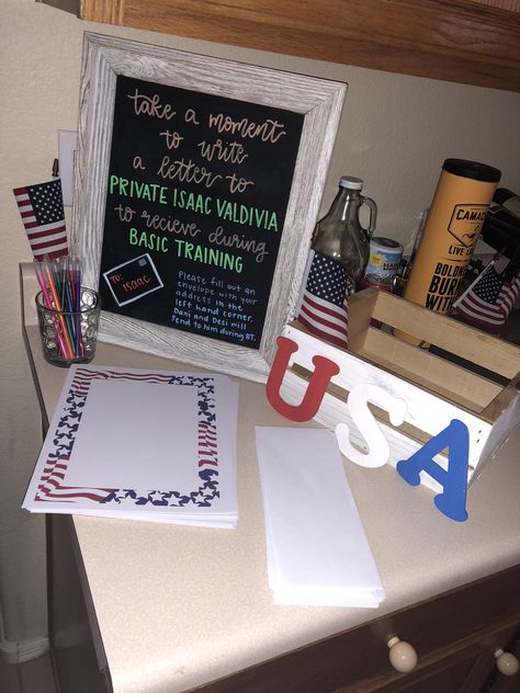 Military enlistment party idea!  Letters during basic training   Made by That Sign Girl! Basic Training Letters, Envelope, Train, Signs, In This Moment, Frame