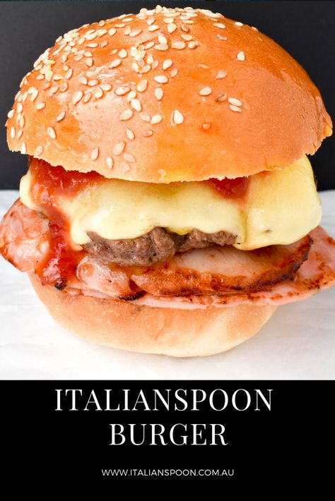 Italian Spoon burger recipe. Beef Chuck Steak, Cheese Burger Recipe, Brioche Burger Buns, Beef Chuck Steaks, Delicious Burger Recipes, Hot Sandwich Recipes, Ultimate Burger, Italian Grill, Italian Meat Recipes