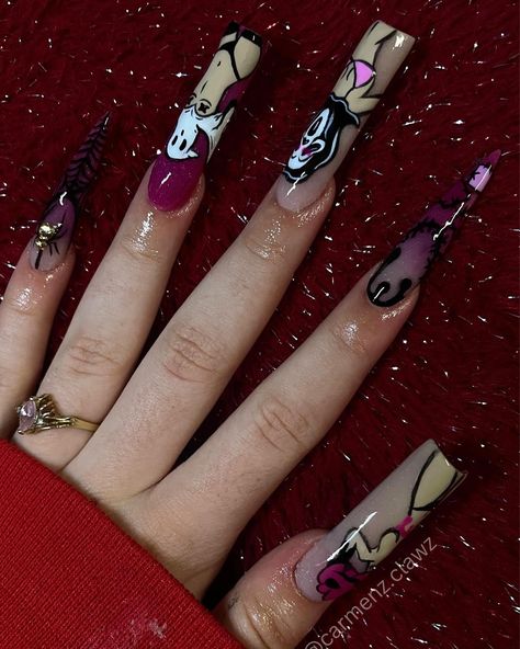 Creepin’ it cute with these horror hotties 🖤💖👻 Entry for @kairosenailsupply spooky nail contest using Perfect Nude and Pink Moon Follow @carmenz.clawz for more • • • • • #kairosenailsupply #spookynails #halloweennails #fallnailart #nailart #fallnails #characternailart #naildesign #spiderwebnails #pinkbottoms #redbottomnails #pinknails #acrylic #beginnernails #puyallupnails #grahamnailtech #carmenzclawz Nail Contest, Red Bottom Nails, Spooky Nail, Rose Nails, Pink Moon, Fall Nail Art, Nail Tech, Spider Web, Halloween Nails