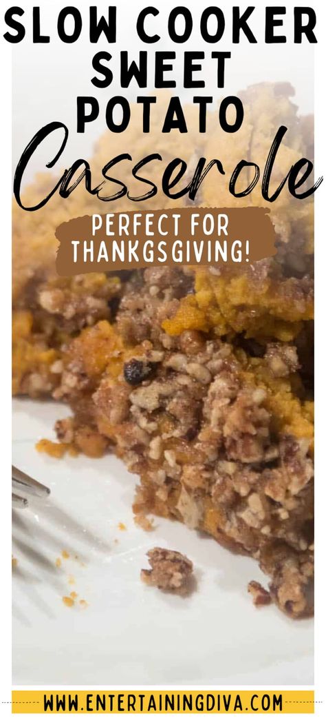 Slow Cooker Sweet Potato Casserole, Sweet Potato Casserole With Pecans, Sweet Potato Casserole Crock Pot, Yam Casserole, Holiday Party Menu, Crock Pot Sweet Potatoes, Canned Yams, Slow Cooker Sweet Potatoes, Canning Sweet Potatoes