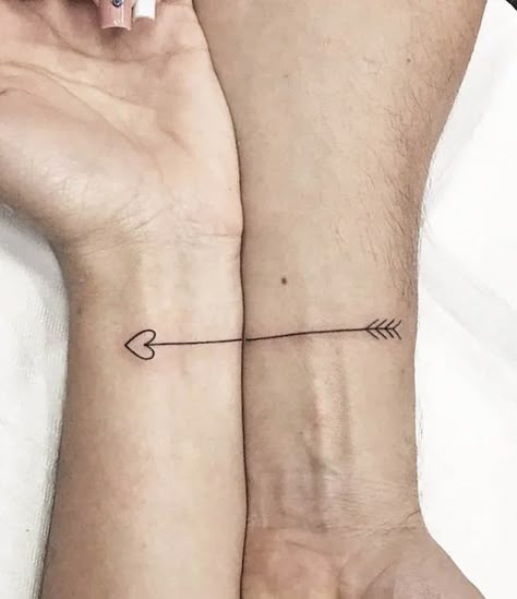 Couple Tattoos Wrist, Couple Tattoos With Meaning, Unique Couple Tattoos, Couple Wrist Tattoos, Skull Couple Tattoo, Best Friend Tattoo Ideas, Arrow Tattoo On Wrist, Love Wrist Tattoo, Couple Tats