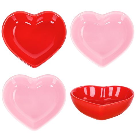 PRICES MAY VARY. Package Includes - 4pcs heart shape sauce dishes come with red and pink, with exquisite design, are contained in the package, perfect for your daily use or party table decoration. Heart Shape - Our sauce dishes designed with heart shape, colored in red and pink, fine and delicate, suitable for most occasions like home and kitchen, wedding parties, Valentine’s Day, birthday parties and more. Premium Material - Made of quality ceramic material, our sauce dishes are safe, durable a Heart Party Plates, 50s Valentines Day Party, Red And Pink Table Decor, Pink And Red Home Decor, Valentines Birthday Party Ideas, Heart Themed Birthday Party, Red Party Decor, Heart Birthday Party, Heart Themed Birthday