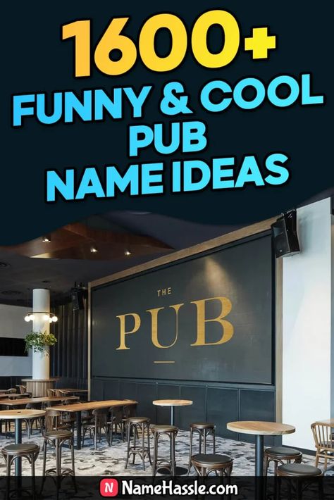 Cool & Funny Pub Names Ideas Home Bar Names Ideas, Pub Names Ideas, Bar Names Ideas, Man Cave Names, Home Pub Ideas, Bar Names, Pun Names, Pub Names, Names Generator