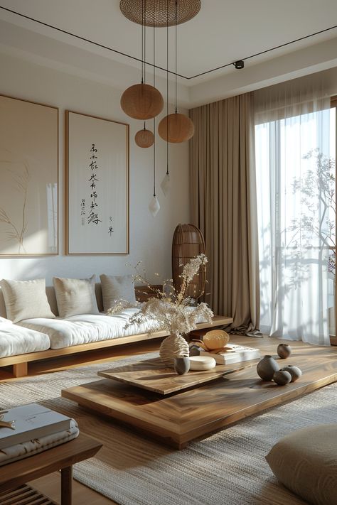 Japandi Decoration Living Room, Minimalist Interior Apartment, Modern Japandi Apartment, Japandi Vintage Interior, Japandi Nyc Apartment, Japandi For Small Spaces, Japandi Living Rooms, Japanese Hygge, Japanese Apartment Living Room