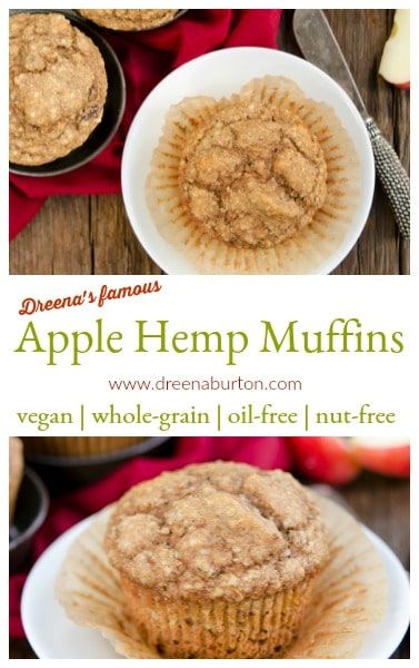 These Apple Hemp Muffins are hot! These whole-grain, vegan muffins by Dreena Burton are easy to make, delicious, tender, and also nut-free, and oil-free. Hemp Muffins, Heart Muffins, Muffins Vegan, Vegan Tips, Vegan Muffins, Sweet Muffin, Vegan Breakfasts, Vegan Holiday, Healthy Vegan Recipes