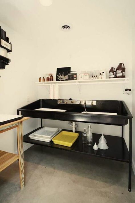 ❤ Photography Studio Interior, Darkroom Sinks, Darkroom Ideas, Photography Darkroom, Darkroom Photography, Film Development, Studio Workspace, Dark Room Photography, Austin House