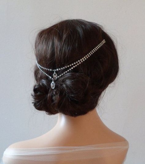 Great Gatsby Headpiece, Great Gatsby Themed Wedding, Wedding Hairstyles And Makeup, Gatsby Headpiece, 1920s Hair, 1920s Wedding, Vintage Wedding Hair, Crystal Headpiece, Head Piece