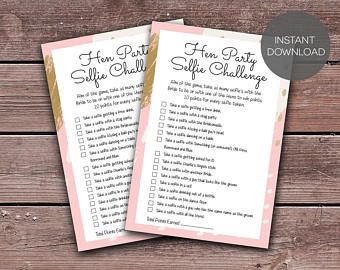 Hen party games | Etsy UK Challenge List, Party Selfie, Selfie Challenge, Game Hen, Hen Party Games, Challenge Games, A4 Sheet, Game Printable, Please Stop