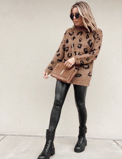 Leopard Sweater Outfit, Leggings And Combat Boots, Combat Boot Outfits, Combat Boot Outfit, 10 Ways To Wear, Dressy Sweaters, Sweater Dress Outfit, Black Combat Boots, Long Sweater Dress