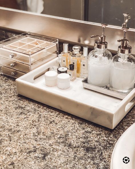 Target items for bathroom countertop organization- marble tray, liquid dispensers, cream containers, jewelry box #liketkit @liketoknow.it #LTKunder50 #LTKhome #LTKfamily #target #targethomedecor #targetstyle #bathroomdecor #bathroomorganization #bathroomcounter Vanity Countertop Organization, Bathroom Tray Styling, Bathroom Vanity Organization Countertops, Organizing Bathroom Countertop, Bathroom Countertops Organization, Bathroom Organization Ideas Countertops, Bathroom Vanity Countertop Organization, Marble Tray Bathroom, Marble Tray Decor