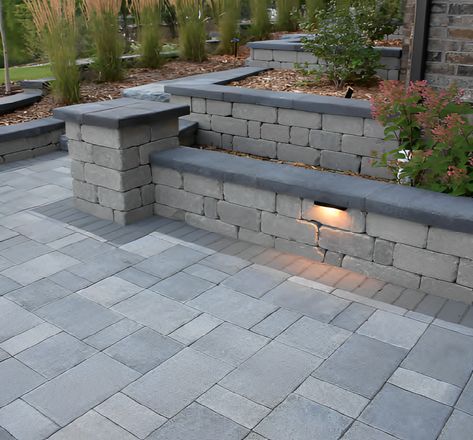 Don't leave us hanging! Dry Stack Retaining Wall, Retaining Wall With Water Feature, Sloped Yard Design, Bluestone Retaining Wall, Retaining Wall Bench Seating, Garden Stairs On A Slope, Pool With Retaining Wall Sloped Backyard, Front Porch Skirting Ideas, Stone Wall Design Outdoor