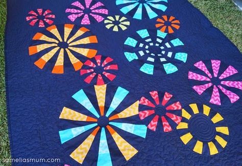 “Baby, you’re a Firework” Quilt Firework Quilt, Fireworks Quilt, Wedge Quilts, Fan Quilts, Kaleidoscope Quilts, Quilt Boards, Dresden Plate Patterns, Dresden Plate Quilts, Charity Quilts