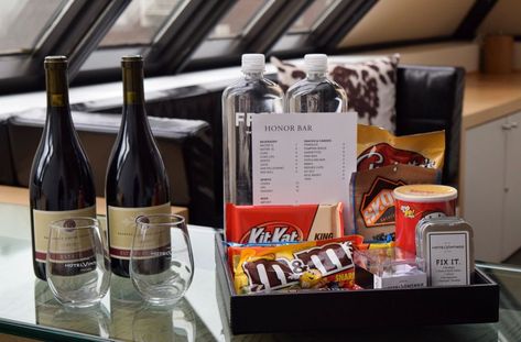 A peek into pricey hotel minibars: What's a $19 love kit? | OregonLive.com Hotel Food Amenities Ideas, Hotel Room Coffee Bar, Hotel Gifts, Hotel Room Accessories, Hotel Room Amenities, Hotel Snack Bar, Hotel Accessories, Amenities Hotel Ideas, Hotel Snacks