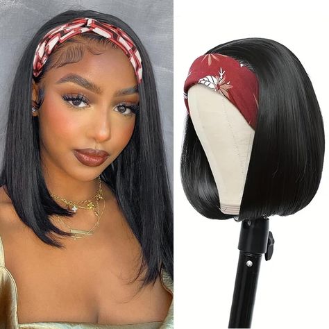 PRICES MAY VARY. 100% Brazilian virgin human hair wig - soft, tangle-free and natural looking Headband design - quick and easy to put on, no glue or tape needed Adjustable strap and elastic back - comfortable fit for all head sizes Can be styled - dyed, curled, straightened, washed and reused Perfect for parties, everyday wear, work or school - versatile wig for all occasions Bob Headband Hairstyles, Head Band Wigs, Head Band Wig, Band Wigs, Bob Headband, Headband Design, Chic Bob, Hair Natural Color, Wig Material