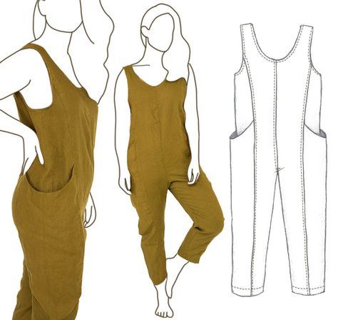 Plus Size Clothes Patterns Free, Womens Romper Pattern, Overalls Pattern Sewing Free, Jumpsuit Free Pattern, Jumpsuit Patterns, Overall Pattern, Jumpsuit Pattern Sewing Tutorials, Jumpsuit Sewing Patterns For Women, Easy Jumpsuit Pattern