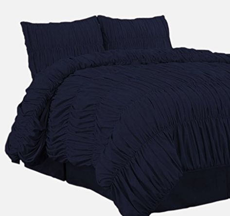 SCALABEDDING 1 Piece Gathered Ruffle Duvet Cover 500 TC Egyptian Cotton Queen Navy Blue Navy Blue Bed Sheets, Urban Bedding, Ruched Bedding, Navy Blue Comforter, Blue Bed Sheets, Ruffle Comforter, Purple Bedding Sets, Navy Bedding, Ruffle Duvet Cover