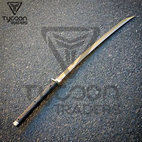 "26\" Beautiful Custom Handmade High Carbon Steel Katana Sword - By Tycoon Traders - LENGTH : Length (end-to-end): 26 Inches Blade Length: 18 Inches Handle Length: 8 Inches Blade Thickness: 5-6 mm HANDLE : Black Micarta with Steel Pommel and Guard BLADE : High Carbon Steel Blade having sharp edge... SHEATH : Well Hand Stitched Cow Hide Leather Sheath QUALITY STANDARDS : Our Steel Blades are made from high quality non-stainless steels which rival or exceed any Steel Blade made from the 10 series with 15N20.Our Steel combination has taken years to perfect and has been tested under a variety of application which will offer professional performance in categories of toughness, Strength (lateral stress) and edge honing and holding ability. In a 5 spot Rockwell test our blades will average near o Tactical Swords, Diy Generator, Cool Swords, Cool Knives, Best Gifts For Men, Cow Hide, Medieval Fantasy, High Carbon Steel, Leather Sheath