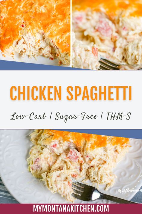 Low Carb Chicken Spaghetti is a remake of the classic chicken spaghetti recipe you know and love. This keto chicken spaghetti uses spaghetti squash in replace of noodles, plus tender chicken with a creamy sauce. Keto Chicken Spaghetti Squash Casserole, Keto Chicken Spaghetti Recipe, Keto Chicken Spaghetti, Low Carb Chicken Spaghetti, Low Carb Casserole, Montana Kitchen, Chicken Spaghetti Recipe, Spaghetti Squash Casserole, Gluten Free Spaghetti