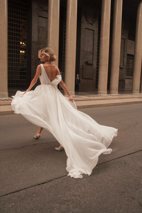 Minimalist wedding dress, Deep V wedding dress, Boho wedding dress, Beach wedding dress, Chiffon wedding dress Wedding Dress With Cape Sleeves, Deep V Wedding Dress, V Wedding Dress, Boho Wedding Dress Beach, Wedding Dress Deep V, Wedding Dress With Cape, Dress With Cape Sleeves, Wedding Dress Beach Wedding, Minimalist Wedding Dress