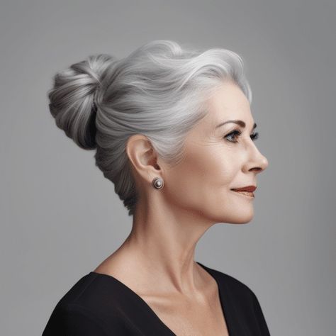 Over 60s Hairstyles Older Women, Ceo Style, Trending Haircuts For Women, Elegant Chignon, Face Framing Hair, Grey Hair Transformation, Grey Hair Inspiration, Layered Haircuts For Medium Hair, Beautiful Gray Hair