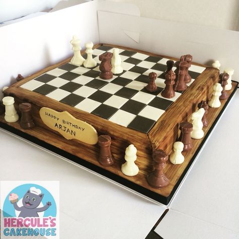 Chess board cake with chocolate pieces #chessboard #chess #cake #3dcake… Chess Board Birthday Cake, Chess Board Cake Design, Chess Cake Ideas, Chess Cake Design, Chess Birthday Cake, Monopoly Cake, Chessboard Cake, Chess Board Cake, Chess Wedding