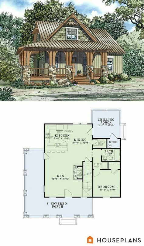 Small Cabin House, Craftsman Cottage, Cabin Home, House Plans One Story, Cabin Floor Plans, Cabin House, Craftsman Style House, Casa Vintage, Craftsman Style House Plans