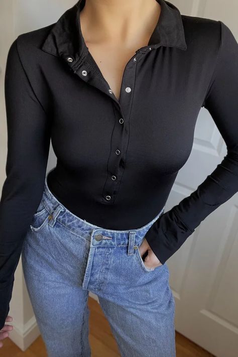 Amazon Collared Bodysuit Review Collared Bodysuit, Bodysuit Outfit, Collar Bodysuit, Bodycon Bodysuit, Body Suit Outfits, Popsugar Fashion, Self Tanner, Button Down Collar, Popsugar