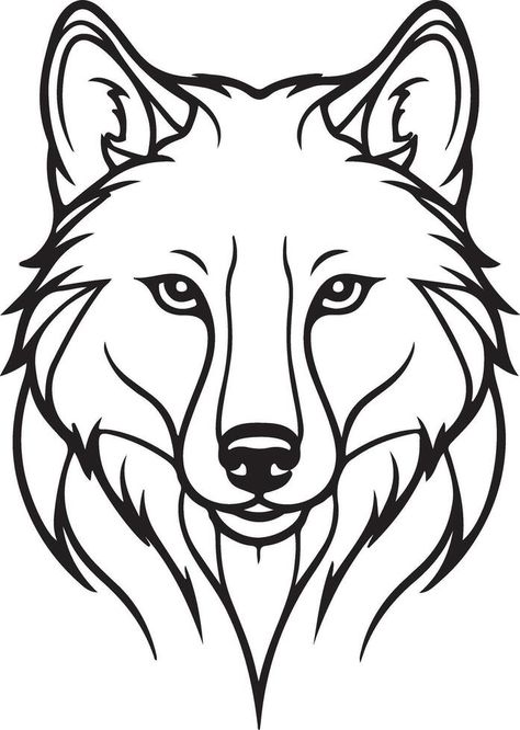 Cute Wolf line art illustration icon design, solid white background Wolf Line Art, Wolf Outline, Tree Saw, Heart Tree, Logo Banners, Cityscape Photos, Nature Backgrounds, Heart With Arrow, Background Banner