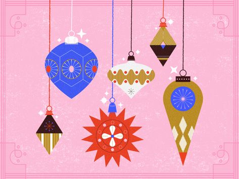 Ornaments, for Christmas? by Noelle O'Saben on Dribbble Christmas Diy Kit, Christmas Card Illustration, Christmas Graphic Design, New Year Illustration, Graphic Design Cards, Ornaments For Christmas, Christmas Challenge, Christmas Calendar, Christmas Graphics