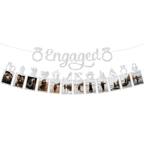 PRICES MAY VARY. LARGE SIZE - 10 FEET | REAL SILVER GLITTER ENGAGED PHOTO BANNER: Planning a fabulous and elegant birthday and silver engagement decorations before you tie the knots? Decorate your event with these authentic silver engaged banner. This vibrant 10 feet glitter silver congratulations engagement banner is the perfect for fun sweet bride to be party decorations before your most awaited day of engagement. These bachelorette party bride banner will complete your engagement party decora She Said Yes Decorations, Engagement Party Ideas Decorations, Engagement Fiesta, Engaged Banner, Congratulations Engagement, Engagement Party Decorations Diy, Engaged Pictures, Decorations Engagement, Engagement Party Diy