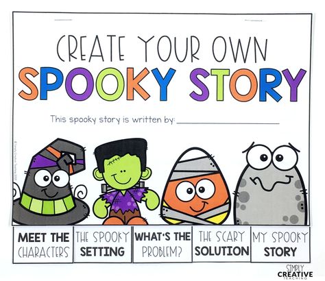 Halloween Ela Activities First Grade, Halloween Craftivity First Grade, Short Ghost Stories, Characters Setting Problem Solution, Activities For Halloween, Fall Classroom Activities, Sequence Writing, Writing Craftivity, Silly Sentences