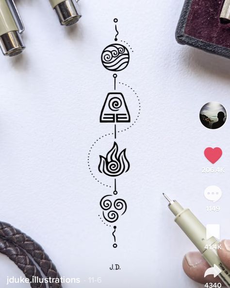 Four Elements Tattoo, Last Airbender Tattoo, Avatar The Last Airbender Tattoo, Airbender Tattoo, Element Tattoo, Atla Tattoo, Avatar Tattoo, Dibujos Tattoo, Elements Tattoo