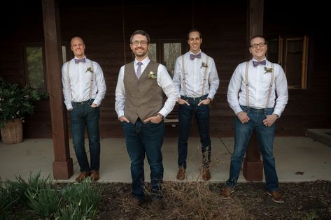 groomsmen portrait, men with jeans and suspenders Jeans Suspenders Groomsmen, Suspenders Wedding Jeans, Suspenders With Jeans Wedding, Jeans With Suspenders Men Wedding, Groomsmen Attire Jeans And Boots Suspenders, Suspenders And Jeans Wedding, Groomsmen Suspenders And Jeans, Groomsmen Jeans, Jeans And Suspenders