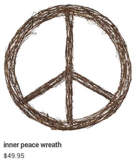 Inner Peace Wreath from Crate & Barrel. I want this for Christmas! Peace Sign Wreath, Peace Wreath, Boho Wreath, Give Peace A Chance, Twig Wreath, Holiday Signs, Wreath Crafts, Modern Christmas, Holiday Diy