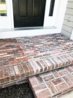 How to add brick to your porch 15 Front Door Steps Ideas Entrance, Door Steps Ideas Entrance, Brick Porch Ideas, Porch Steps With Railing, Porch Steps With Landing, Diy Brick Pavers, Steps With Railing, Porch Steps Ideas, Pavers Over Concrete